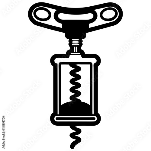 Corkscrew Wine Opener Icon , Vector Kitchen and Bar Tool Illustration