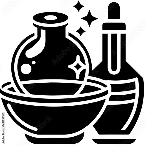 Essential Oil and Skincare Bowl Icon ,Vector Spa and Wellness Product Design