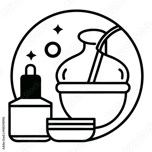 Essential Oil and Skincare Bowl Icon ,Vector Spa and Wellness Product Design