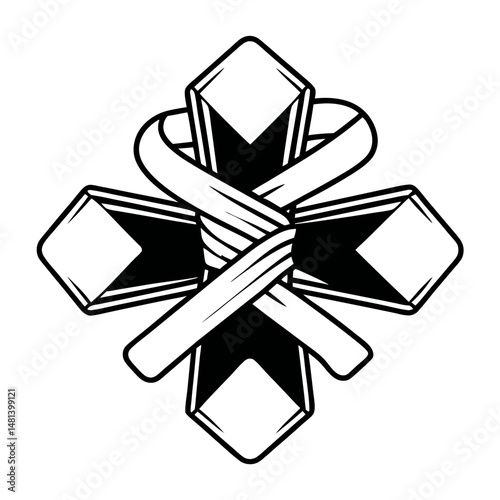 Martial Arts Belt Wrapped Cross Symbol , Vector Emblem for Combat or Discipline Design