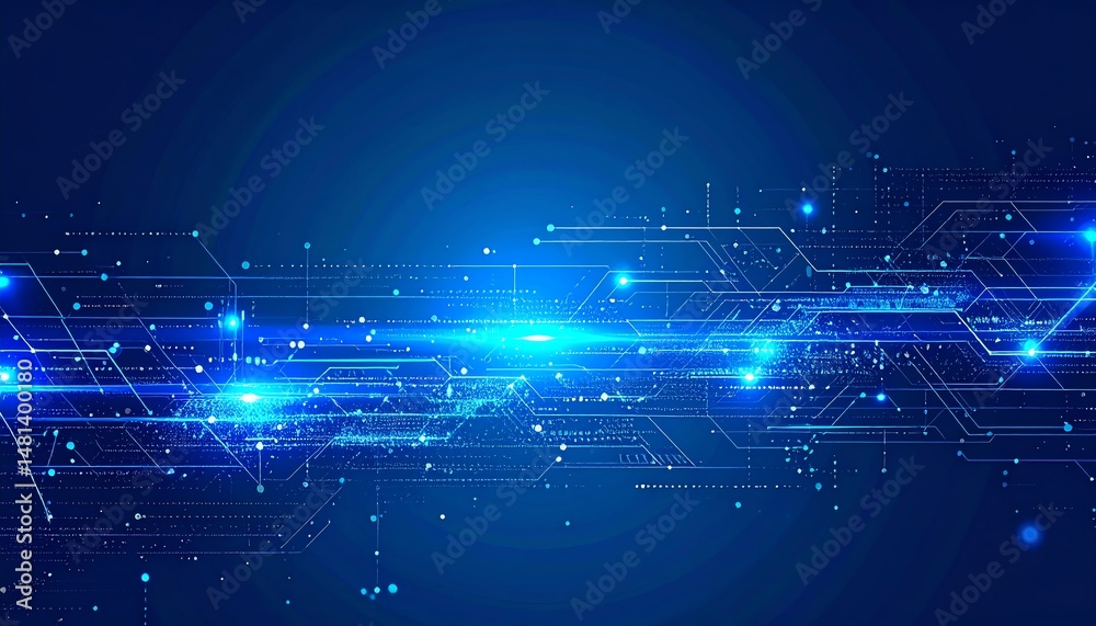 Naklejka premium Abstract digital background featuring glowing lines and particles, creating a futuristic technology vibe