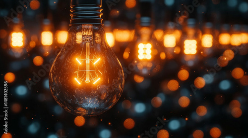 Glowing lightbulb with illuminated background bokeh
