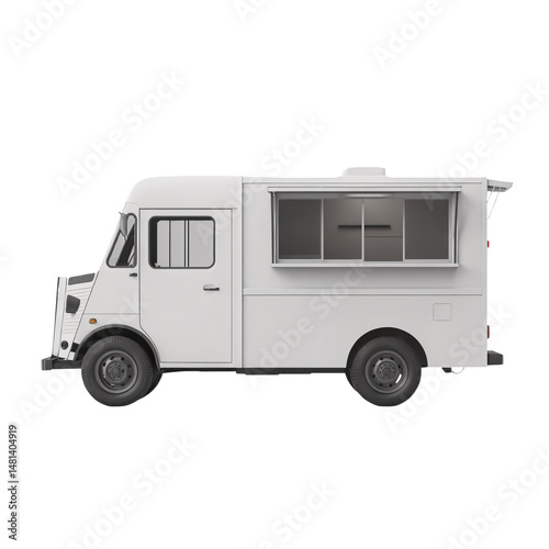 Sleek White Food Truck in Minimalist Studio Setting