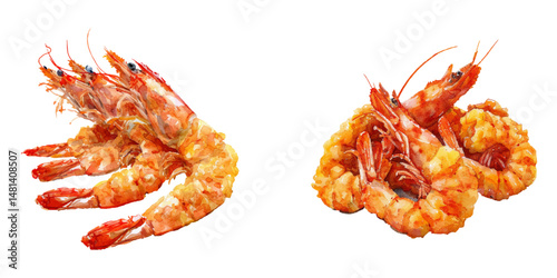 fried shrimp watercolor vector illustration