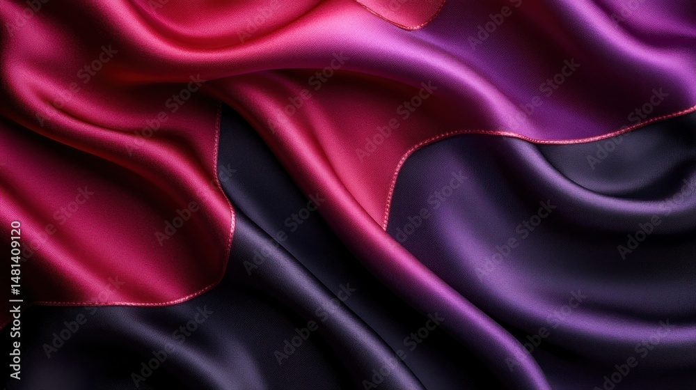 Fototapeta premium Abstract Draped Silk Fabric in Rich Purple and Crimson Hues: A Luxurious Textured Background