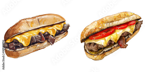 philly cheese steak watercolor vector illustration