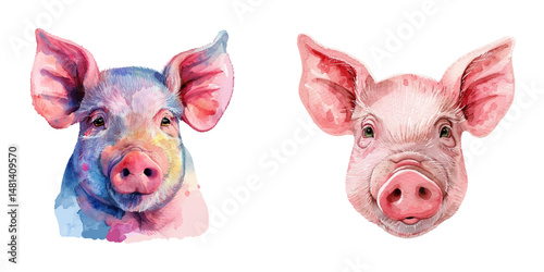 pig head watercolor vector illustration