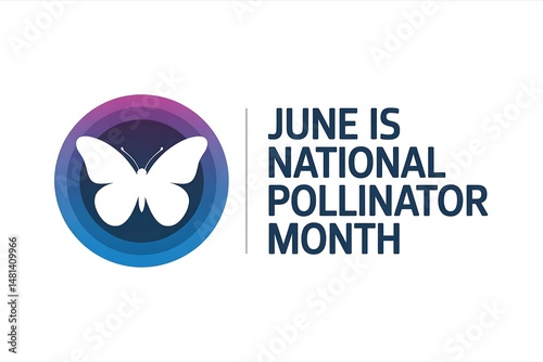 June is national pollinator month with butterfly logo on white background for awareness campaign photo