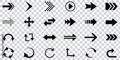 Arrow icon. Mega set of vector arrows. Black arrows icons. Arrow vector collection. Set different cursor arrow direction symbols in flat style. Modern simple arrows. Vector illustration.