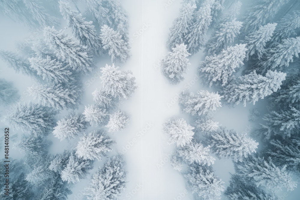 Obraz premium Snowy forest vista from above