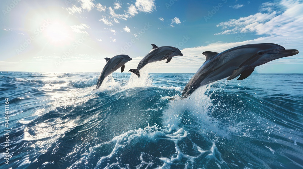 Obraz premium Dolphins jumping in ocean
