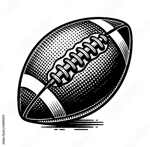 Detailed black and white engraving style vector illustration of a football