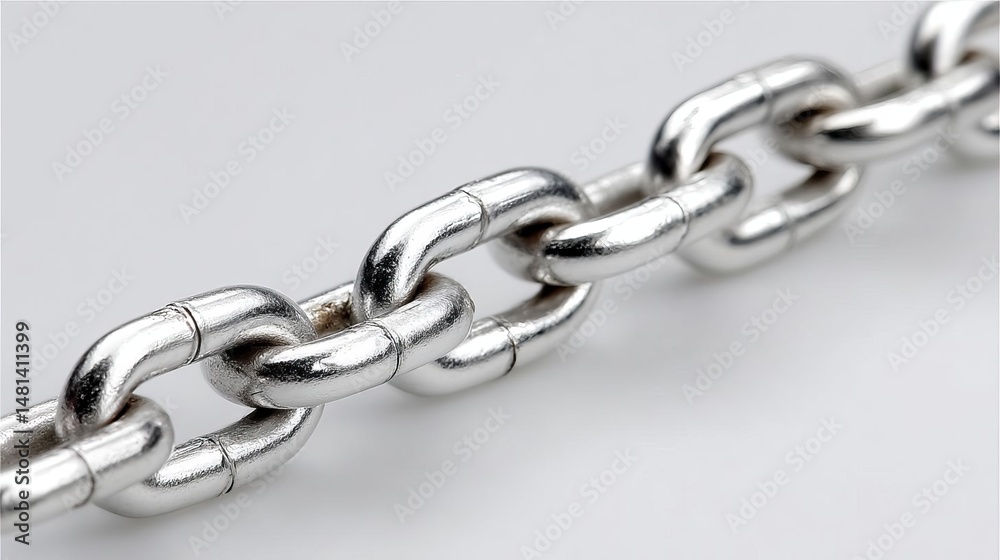 Obraz premium Close-up of a shiny metallic chain link, representing strength.