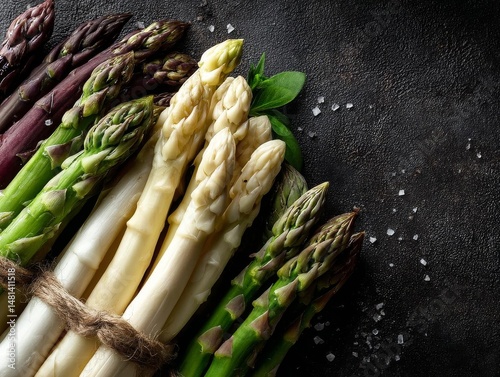 A colorful assortment of fresh asparagus varieties on display.