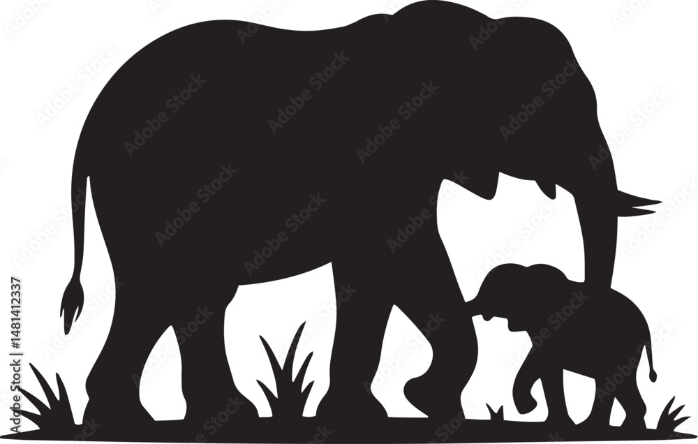 Fototapeta premium elephant silhouette vector, elephant outline, elephant clipart, elephant icon, wild elephant image, elephant black shape,