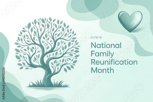 Illustration for national family reunification month featuring a tree and a heart