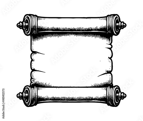 Vintage Scroll Paper in Black and White Engrave Style for Ancient Messages and Certificates