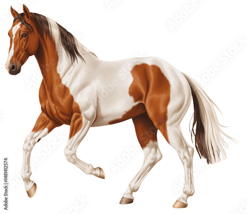 Dynamic Paint Horse in Motion Against White Background