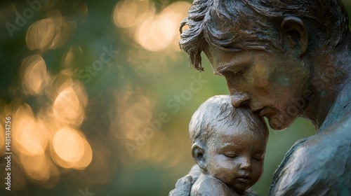 Bronze statue of a loving mother holding her baby - timeless affection