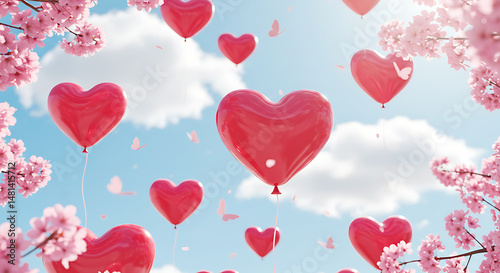 pink hearts love balloon and heart symbol