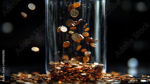 Overflowing glass jar of coins