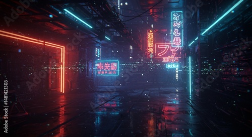 Neonlit cyberpunk alley in futuristic city
