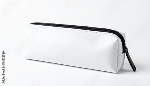 White pencil case mockup with zipper on white background
