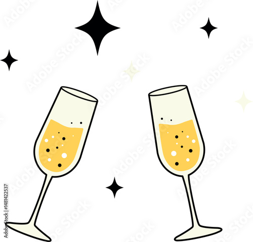 シャンパンで乾杯パーティお祝いイラスト