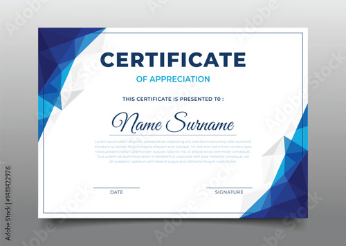 modern blue business geometric certificate template polygonal design collection