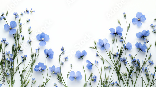 small blue flowers boarder copy space on white background.ai 