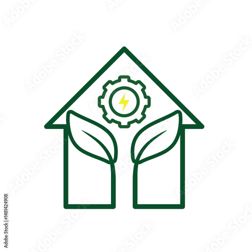 sustainable icon. green energy vector inside the house. energy source or resource office, eco-friendly energy, electricity symbol. Line design style