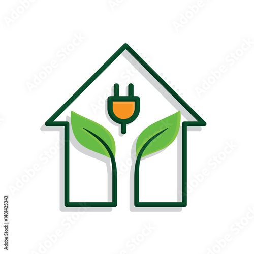 sustainable icon. green energy vector inside the house. energy source or resource office, eco-friendly energy, electricity symbol. Mixed design style