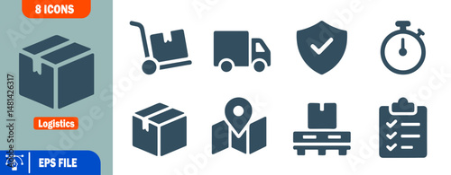 Logistics Icon Set Delivery, Shipping, and Transportation Symbols