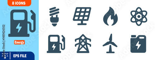 Eight Energy Icons  Renewable and Non Renewable Energy Sources