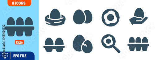 Vector Icon Set of Eggs Farm Fresh, Cooking, and Packaging Illustrations