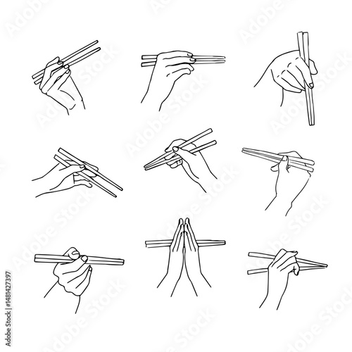 箸を持つ手イラストセット