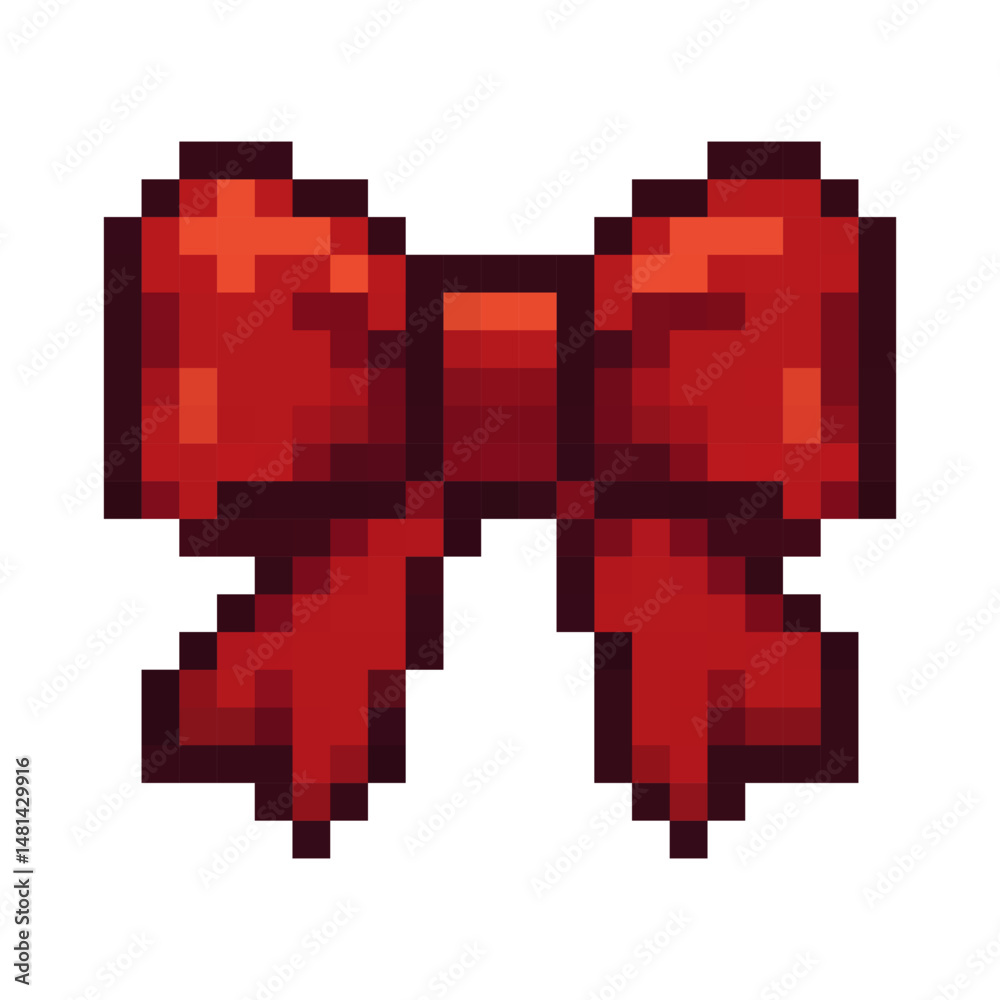Fototapeta premium Red pixel art bow for gift wrapping decoration, card accent, craft, sticker, packaging
