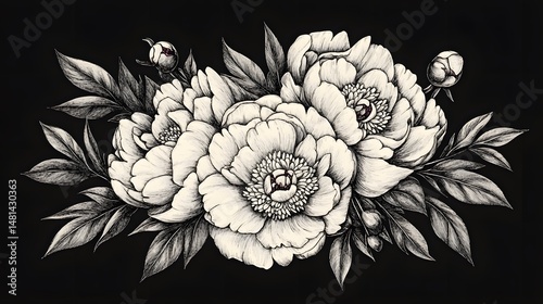 Wallpaper Mural Elegant monochrome floral arrangement of peonies. Torontodigital.ca