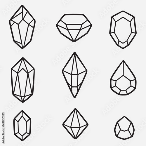 set of gemstone with outline style good for icon, symbol, element design, coloring book, coloring page, etc