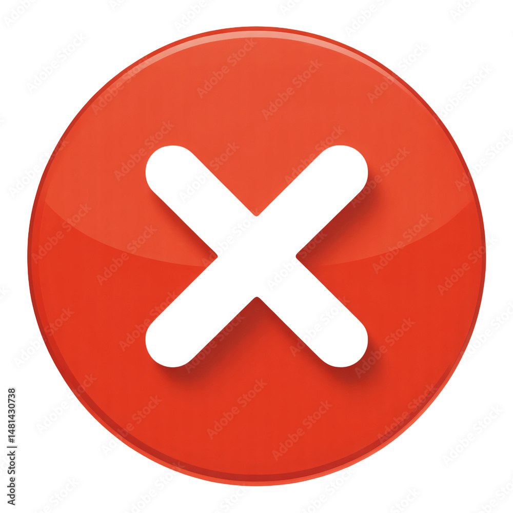 3D Red Circular Icon with White X Mark