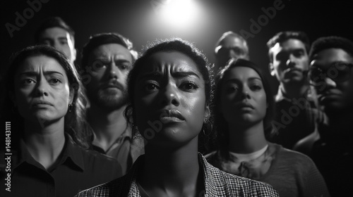 multiracial group, staring into camera