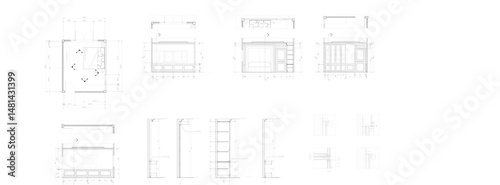 Drawing 2d bedroom, classic interior design, vector style.