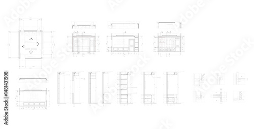 Master bedroom drawing 2d furniture layout section detail vector format