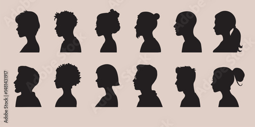 Silhouette profiles diverse human figures isolated element vector