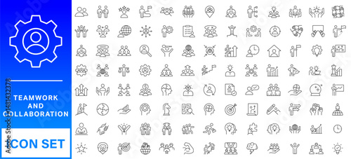 Teamwork line icons set. Businessman outline icons collection. Work group and human resources. Business teamwork, human resources, meeting, partnership, meeting, work group, success
