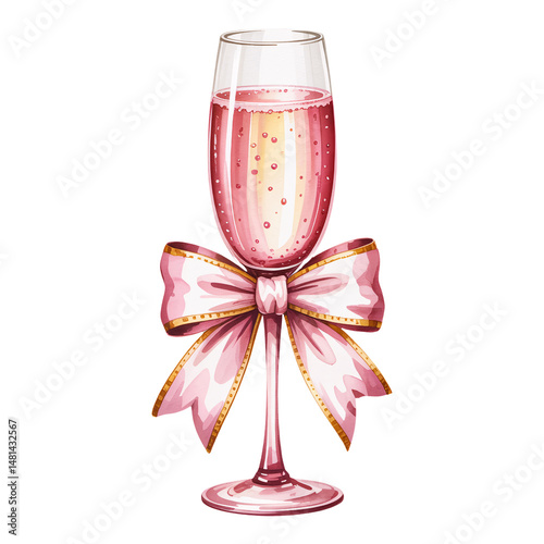 Elegant Pink Champagne Flute with Satin Bow Decoration