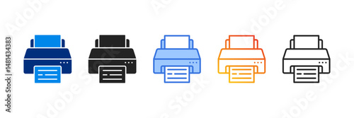 Printer  Icon Set Multiple Style Vector Illustration 