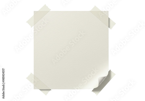 Blank square notepaper with adhesive tape on dark background