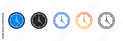 Clock  Icon Set Multiple Style Vector Illustration 