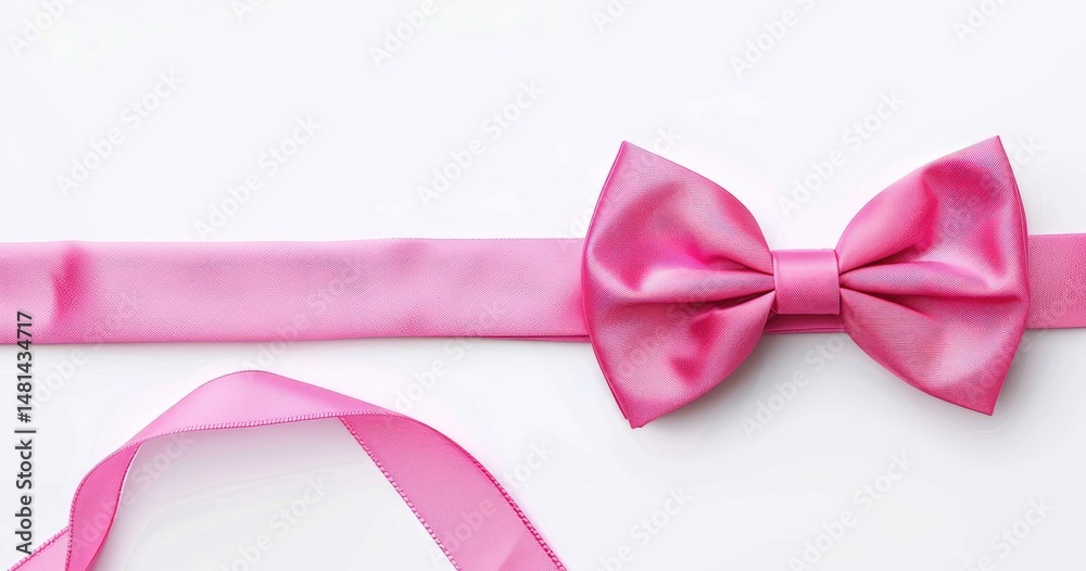 A pink satin bow with a ribbon, suitable for gifts or fashion accessories. on white background A pink satin bow with a ribbon, suitable for gifts or fashion accessories. on white background